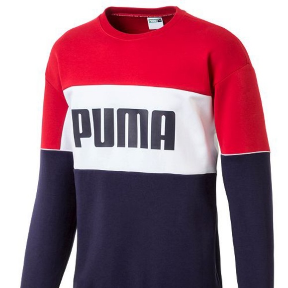 Puma Mens Colorblock Sweatshirt | Red White Blue - Picture 2 of 5